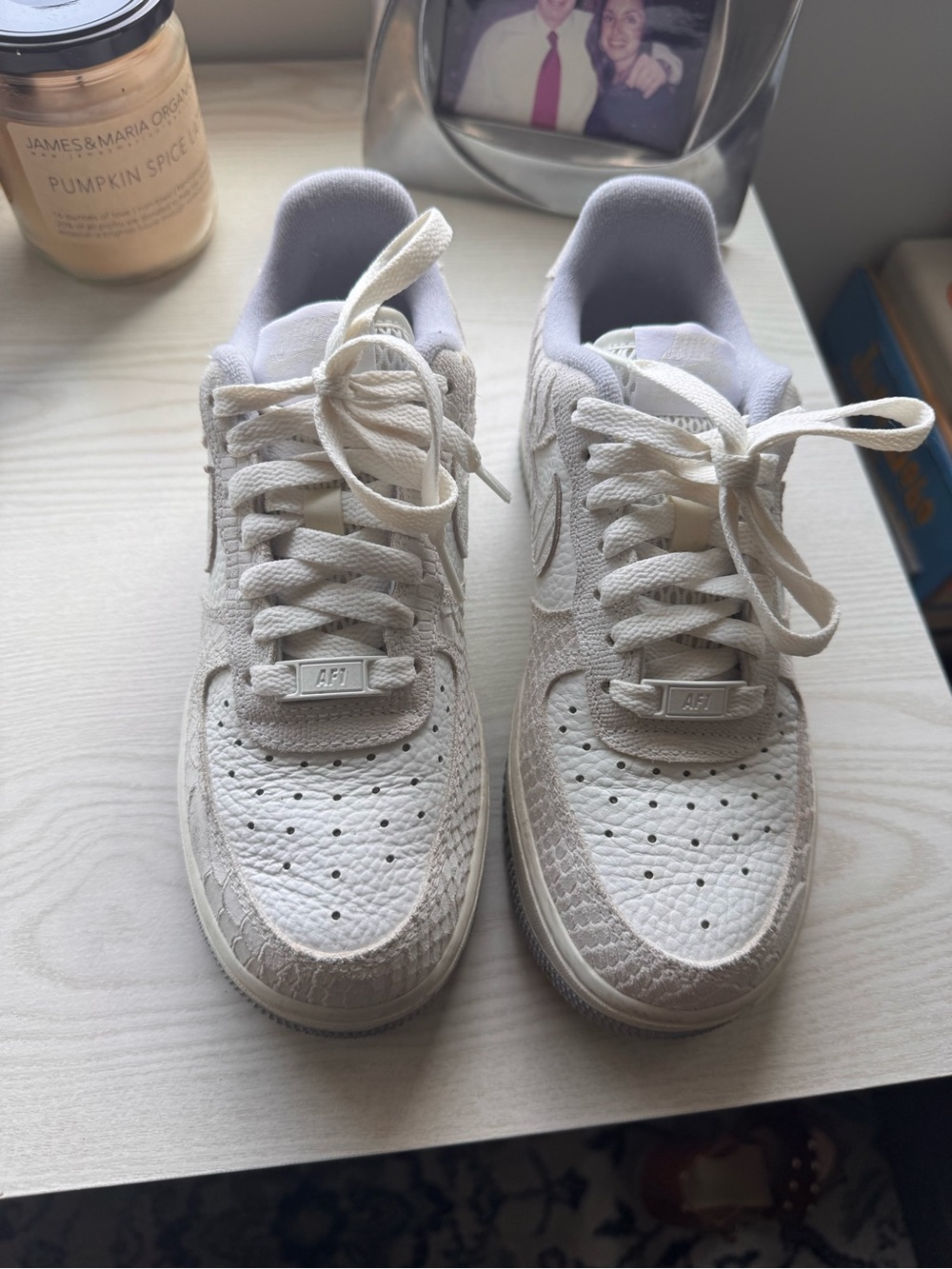 Nike Women’s Sneakers in Cream and White — Textured Leather Low Top
